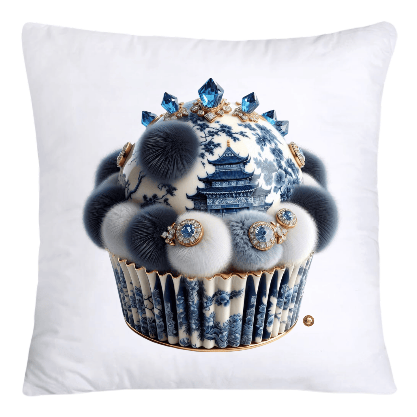 Blue Willow Chinoiserie Cupcake Throw Pillow Covers 18X18-4691