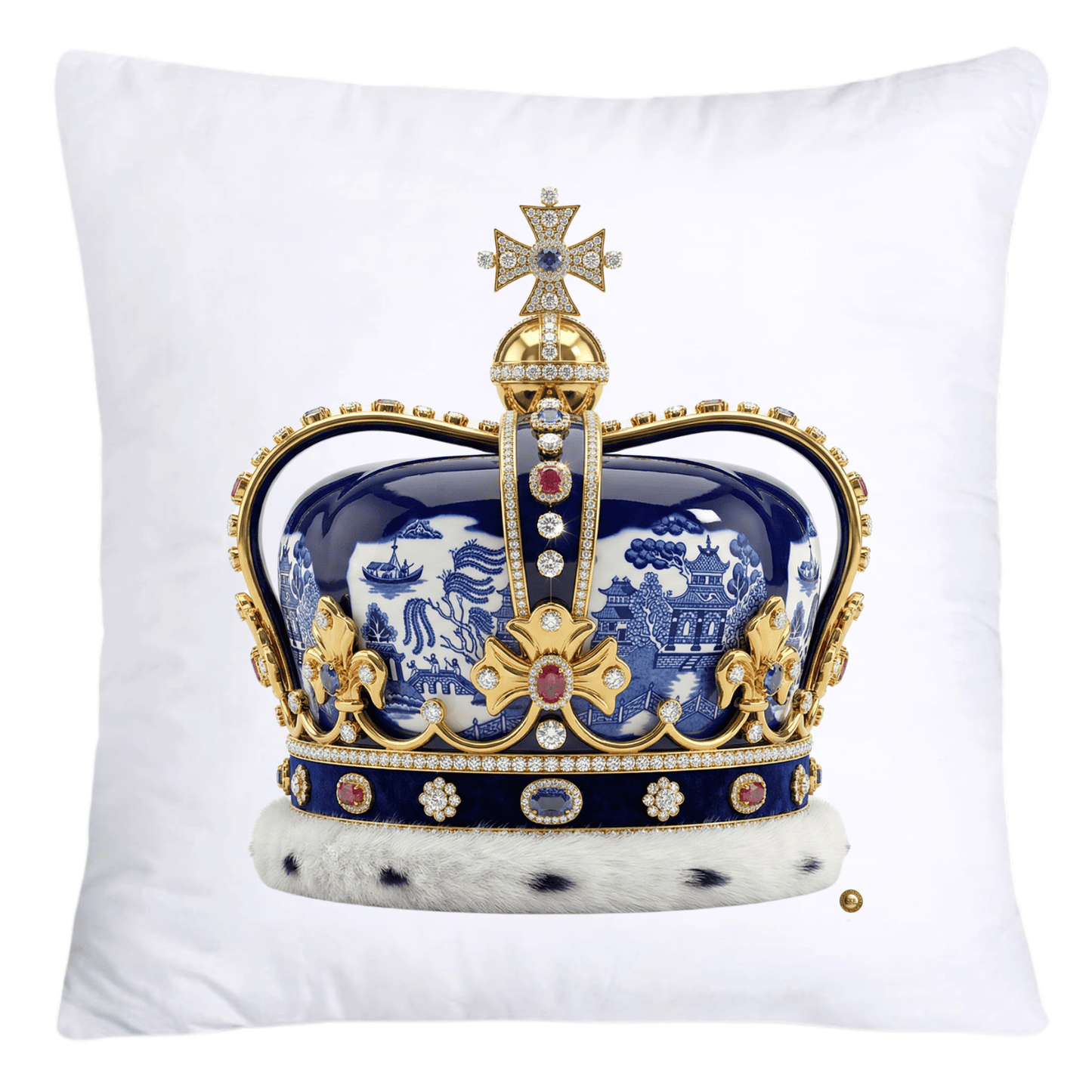 Blue Willow Royal King/Queen Crown Pillow Covers-4371