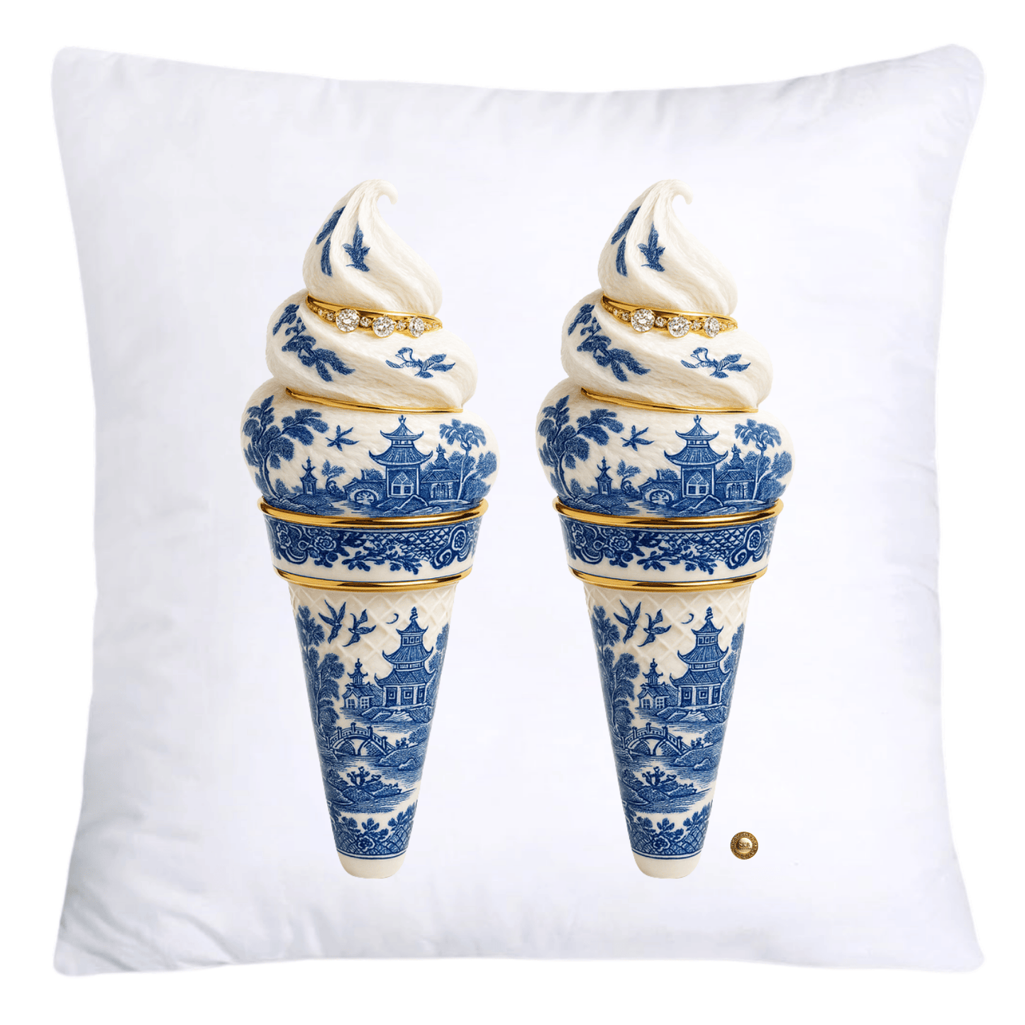 Blue Willow Chinoiserie Ice Cream Throw Pillow Covers-5955