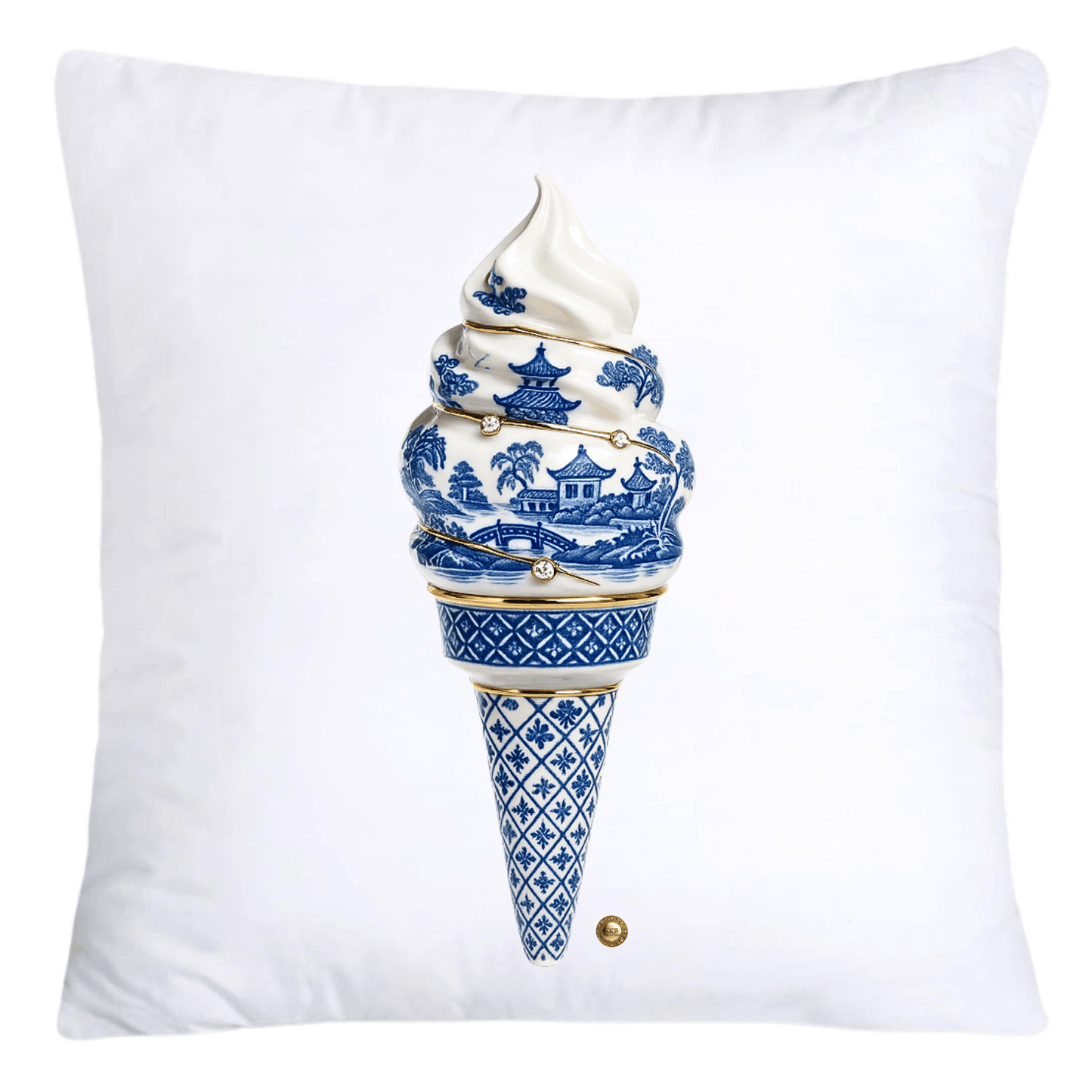 Blue Willow Chinoiserie Ice Cream Throw Pillow Covers-5933
