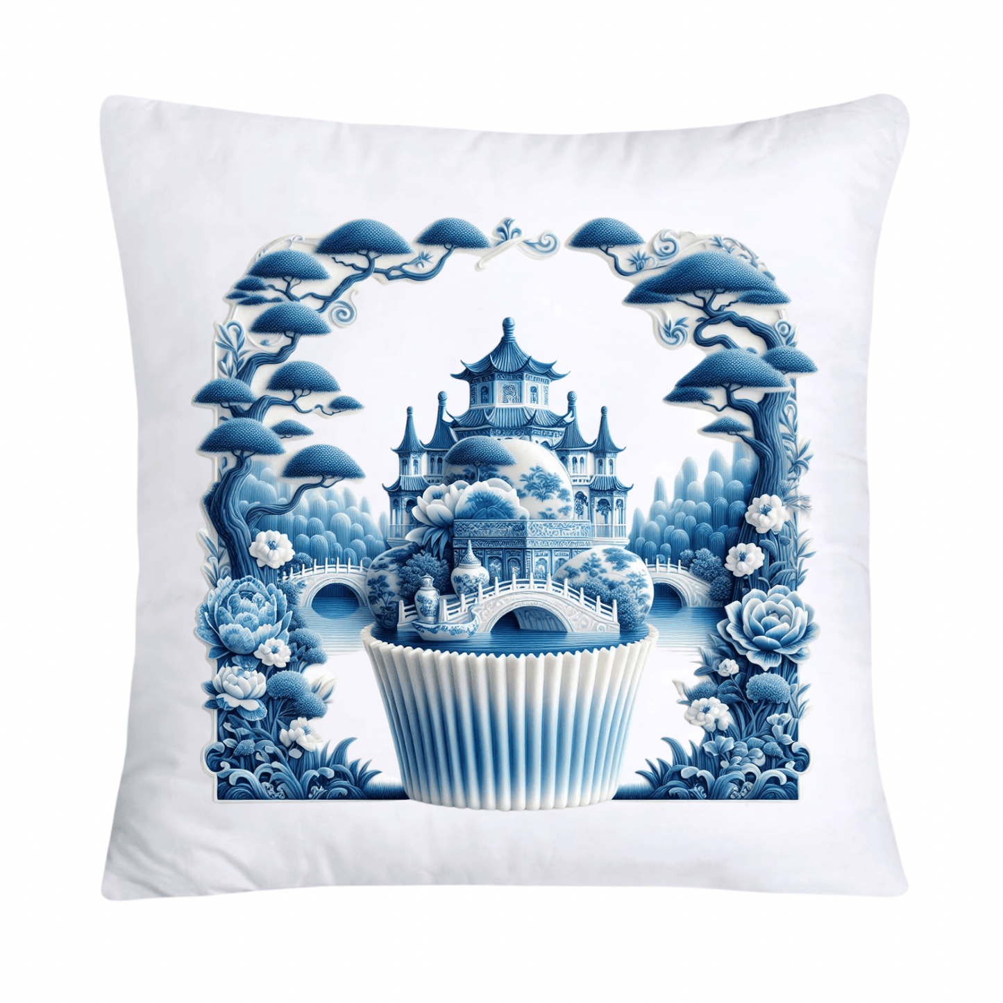 Blue Willow 18x18 Chinoiserie Cupcake Throw Pillow Covers- 1835