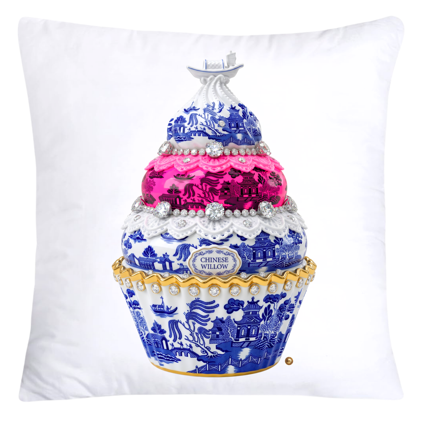 18x18 Blue and Hot Pink Willow Cupcake Throw Pillow Covers-5762