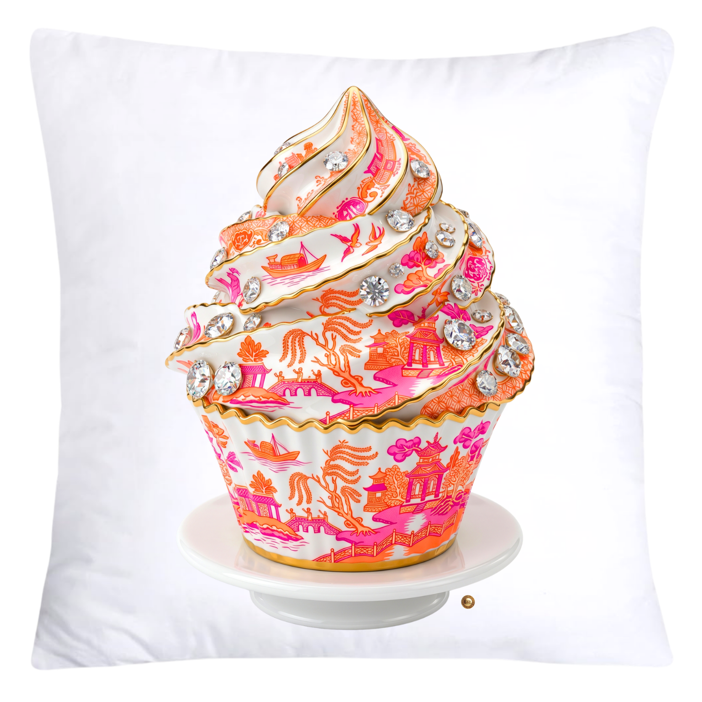 Hot Pink and Neon Orange Willow Chinoiserie Cupcake Throw Pillow Covers-5811