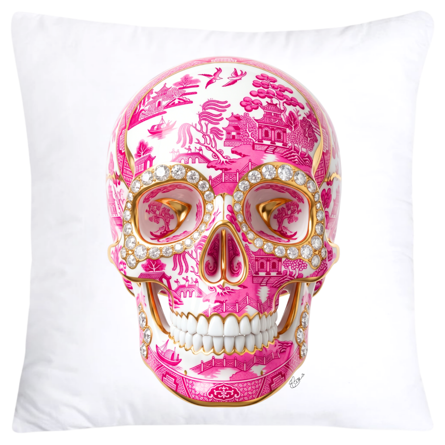 Pink Willow Skull Pillow Covers 18x18-6117 SKB CREATIVE AI DESIGNS