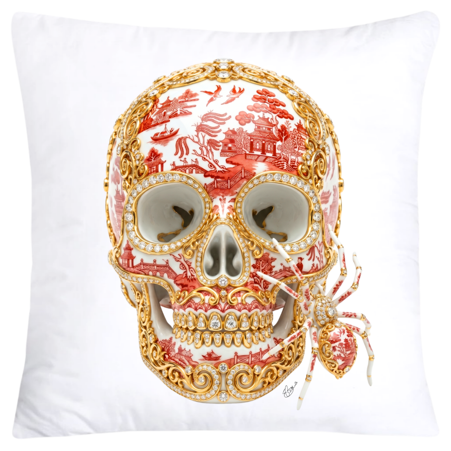 Red Willow Skull with Gorgeous Spider Pillow Covers 18x18-6125 SKB CREATIVE AI DESIGNS