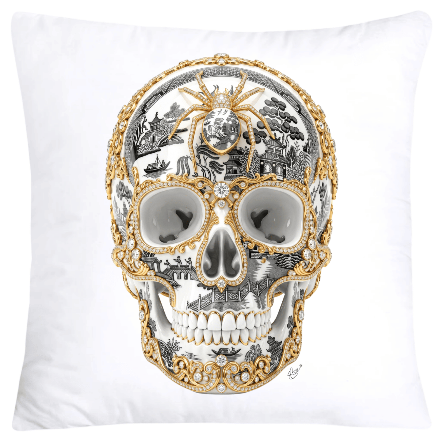 Black Willow Skull with Gorgeous Spider Pillow Covers 18x18-6142 SKB CREATIVE AI DESIGNS