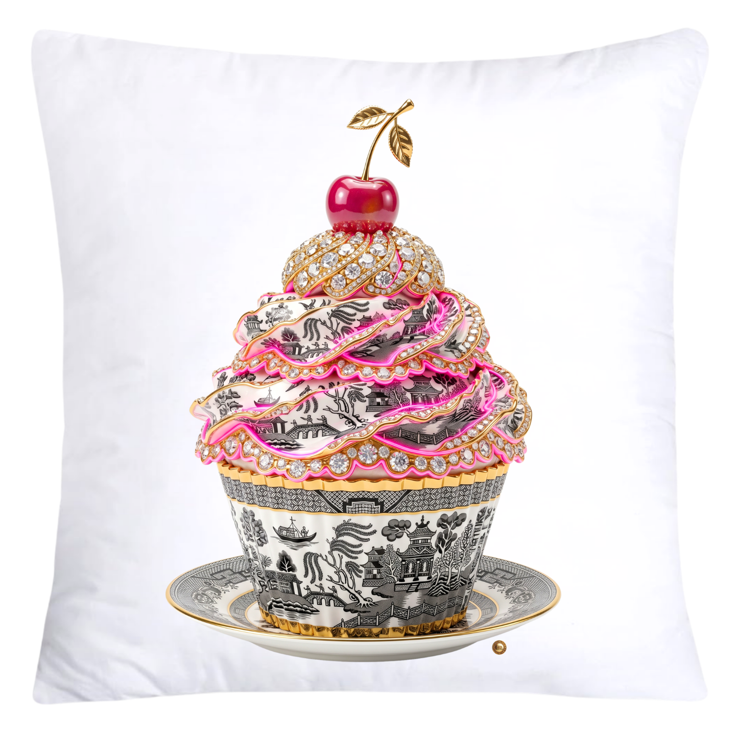 Hot Pink and Black Willow Chinoiserie Cupcake Pillow Covers-5789