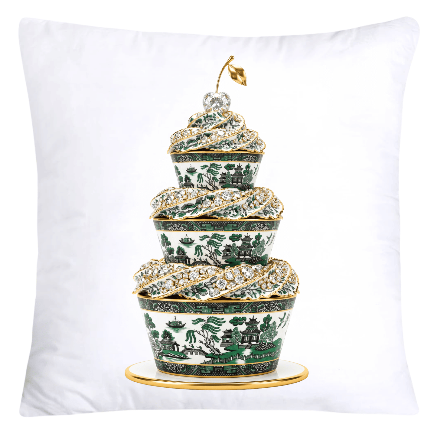 18x18 Green and Black Willow Chinoiserie Cupcake Pillow Covers-5740