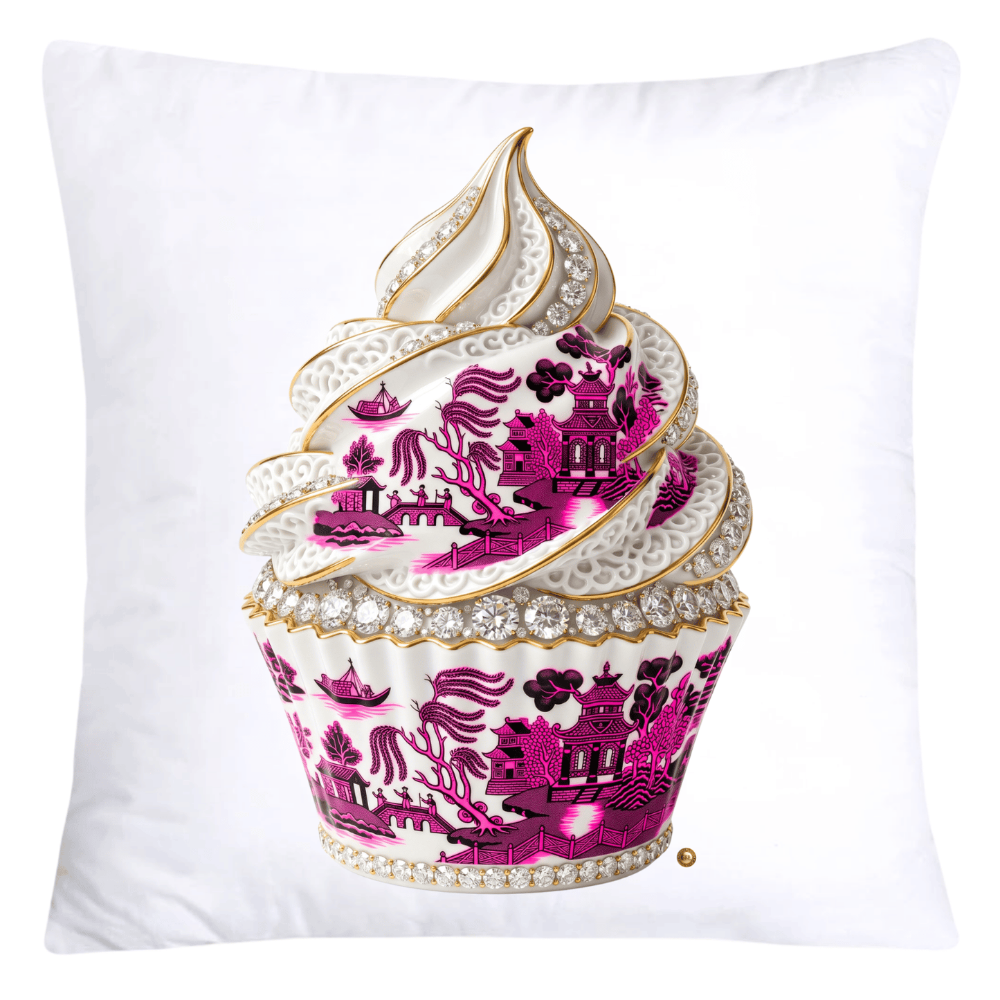 Hot Pink and Black Willow Chinoiserie Cupcake Pillow Covers-5795