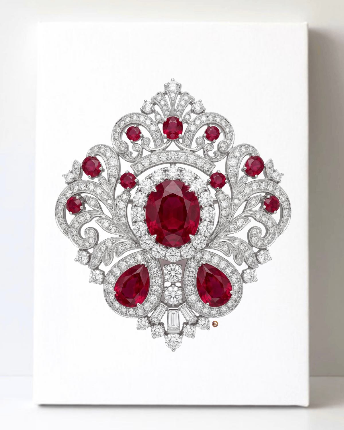 Dazzling Silver Ruby and Diamond Brooch/Pin Canvas Wall Art 8.5x11.5-5700