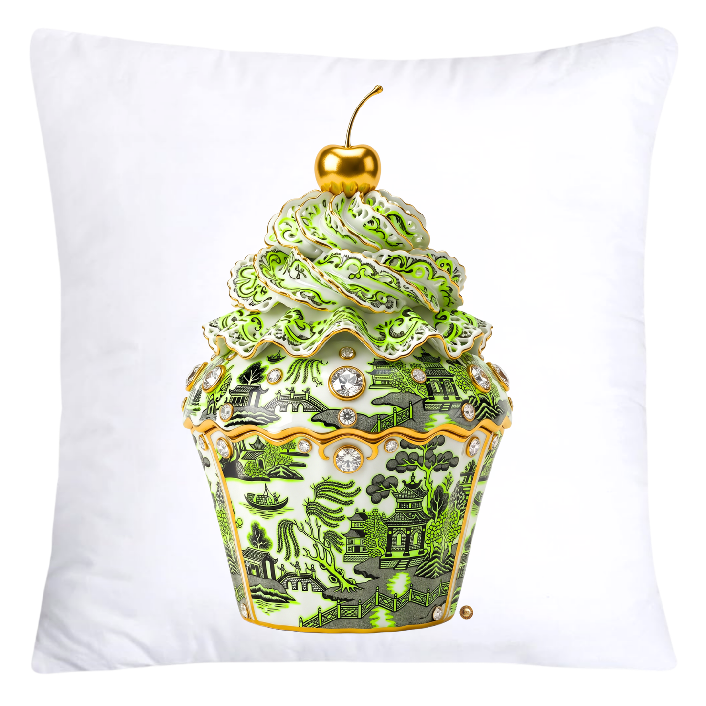 Neon Green and Black Willow Chinoiserie Cupcake Pillow Covers-5783
