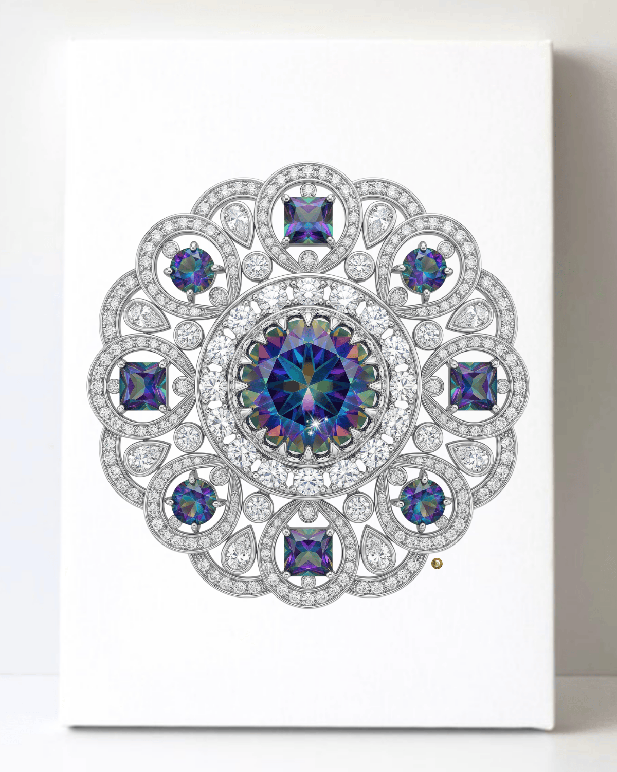 Dazzling Silver Mystic Topaz and Diamond Brooch/Pin Canvas Wall Art 8.5x11.5-5697