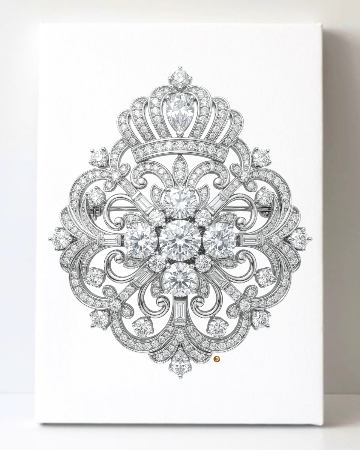 Dazzling Silver Diamond Brooch/Pin Canvas Wall Art 8.5x11.5-5681