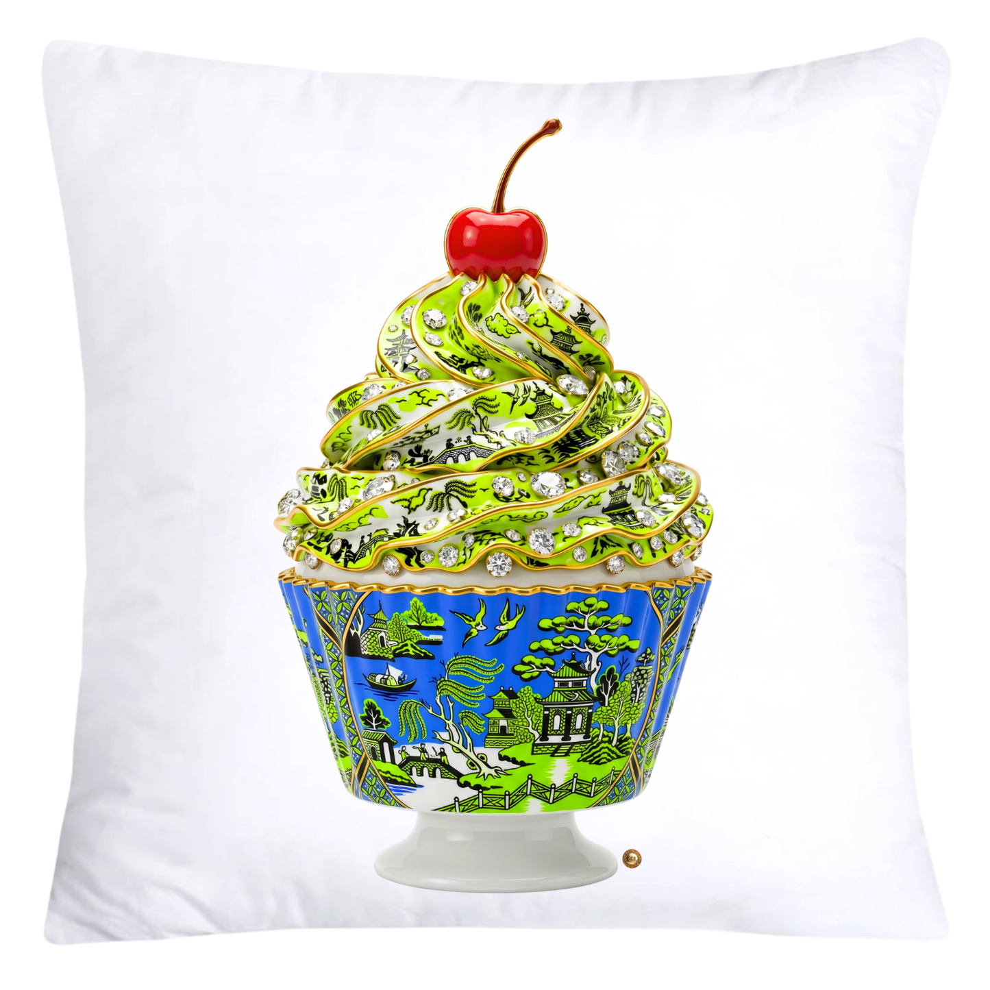 Neon Green, Blue and Black Willow Chinoiserie Cupcake Pillow Covers-5781