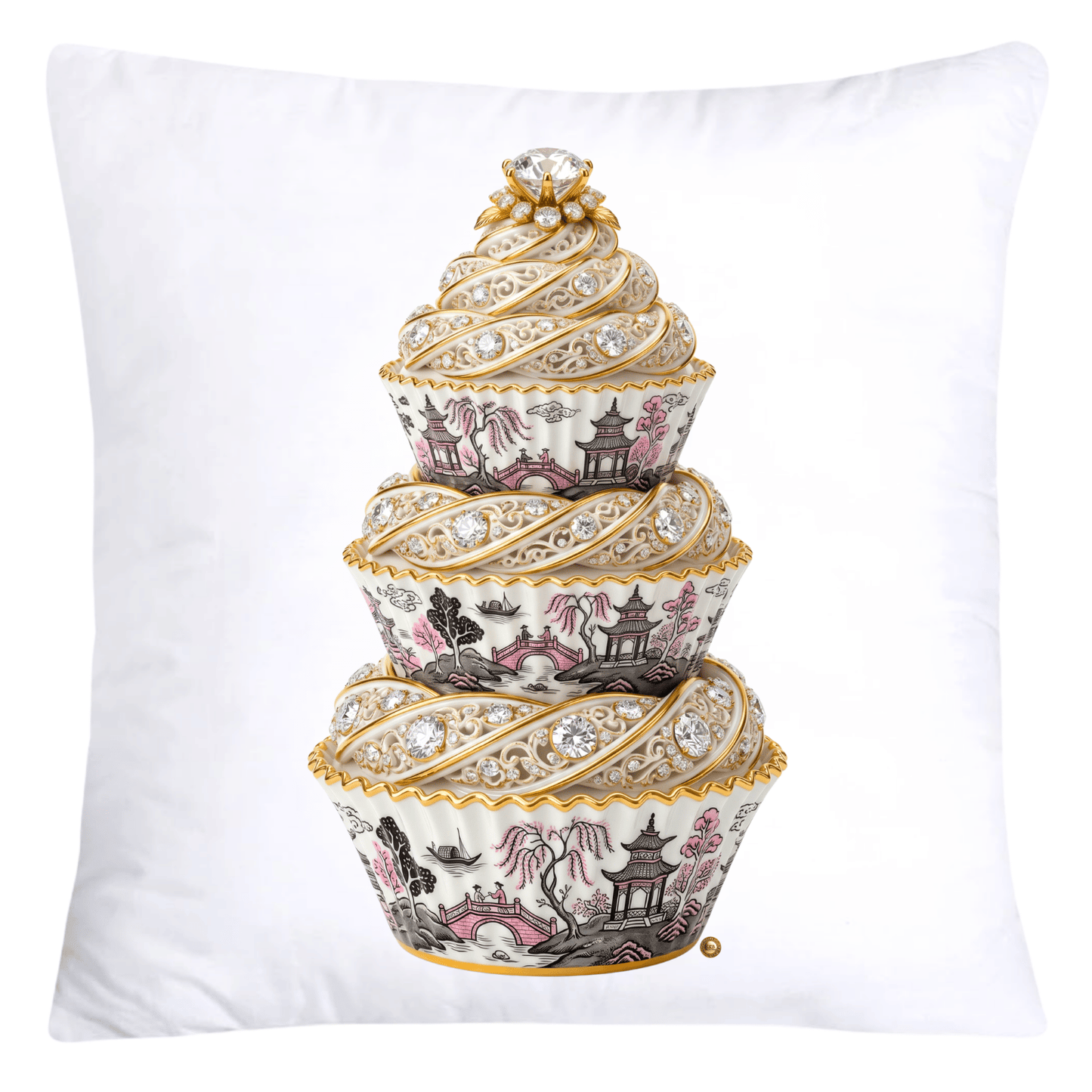 18x18 Black and Pink Willow Chinoiserie Cupcake Pillow Covers-5737
