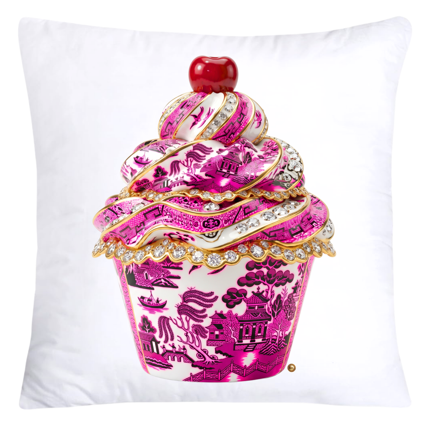 Hot Pink and Black Willow Chinoiserie Cupcake Pillow Covers-5788
