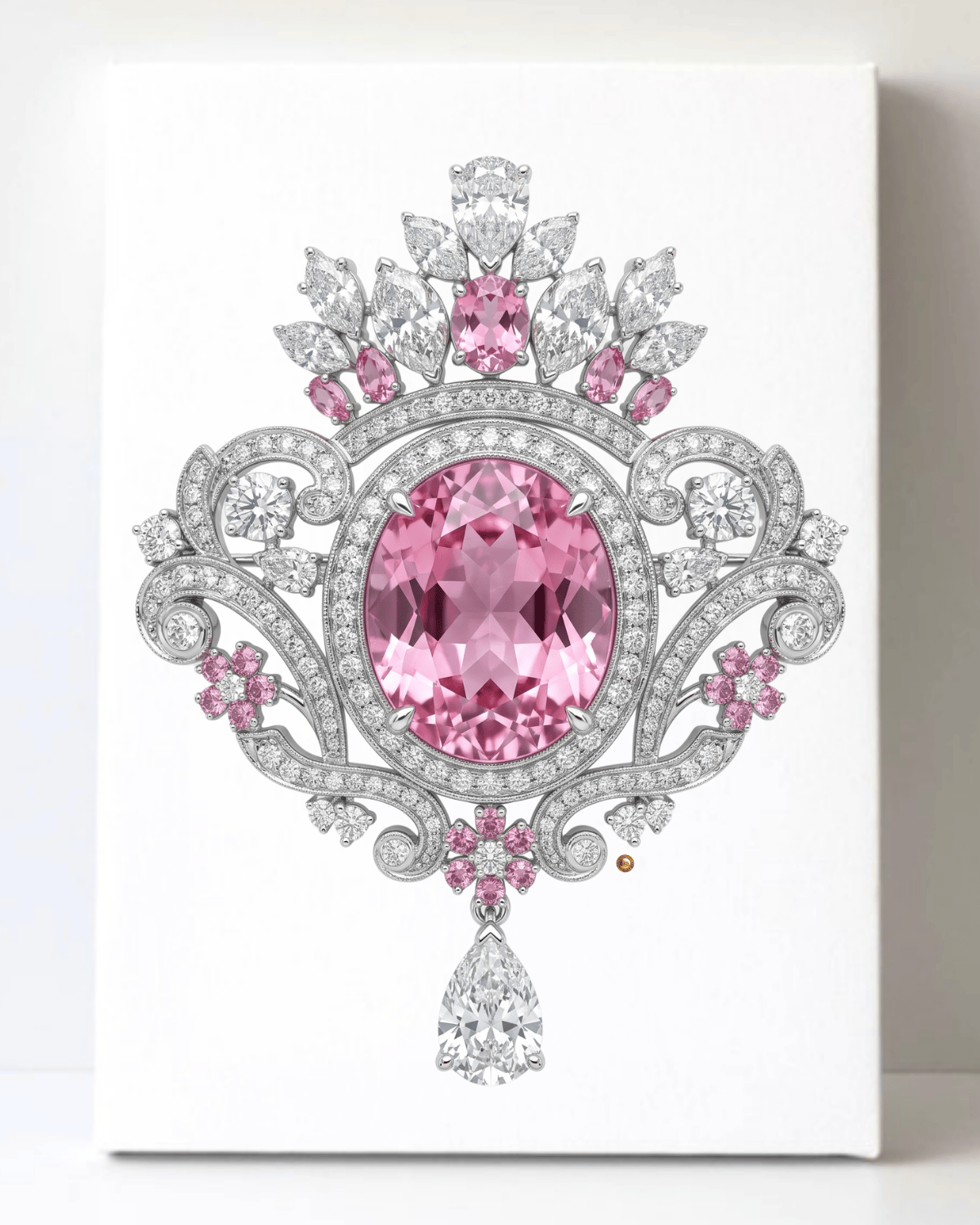 Dazzling Silver Pink Topaz and Diamond Brooch/Pin Canvas Wall Art 8.5x11.5-5703