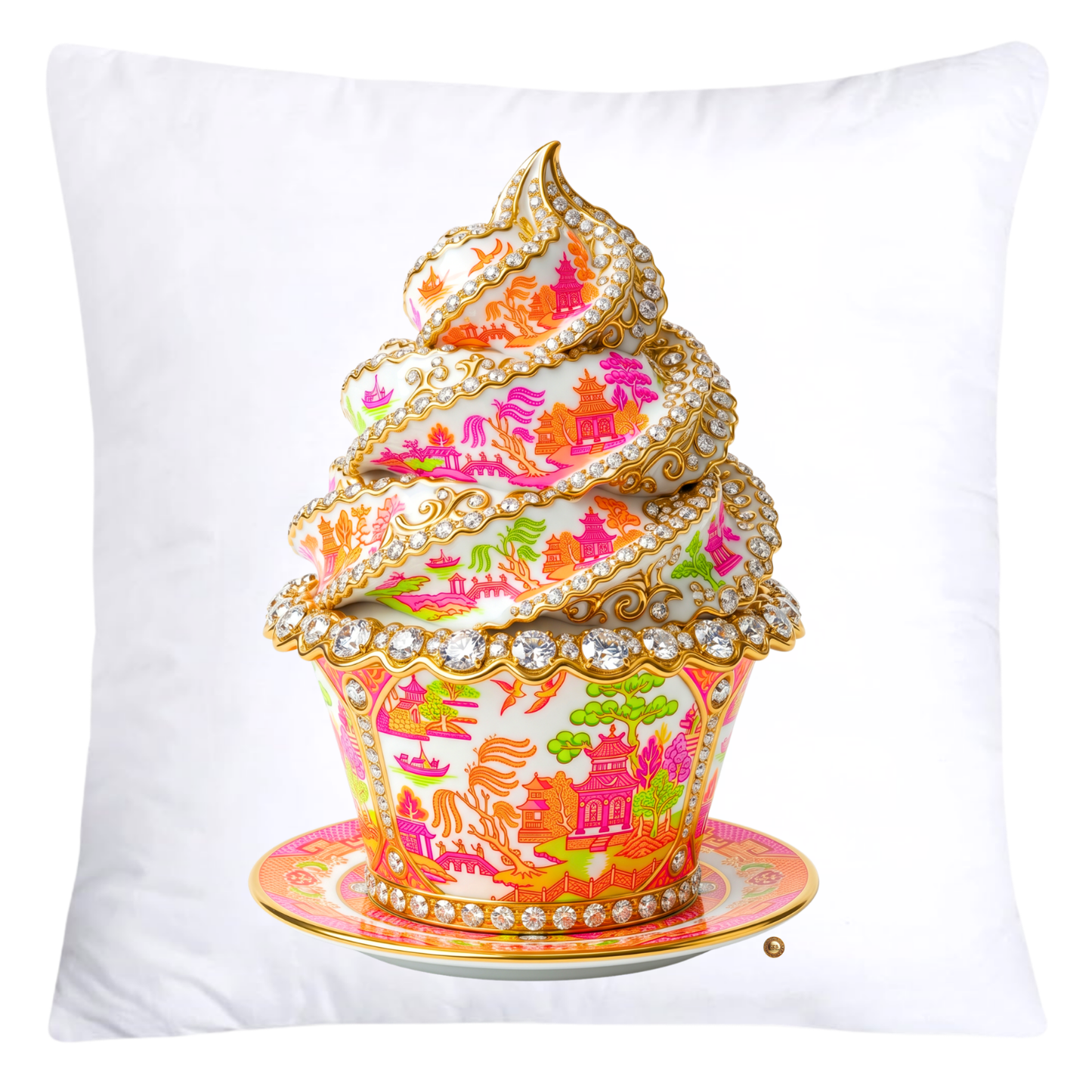Hot Pink, Neon Lime Green and Orange Willow Chinoiserie Cupcake Pillow Covers-5796