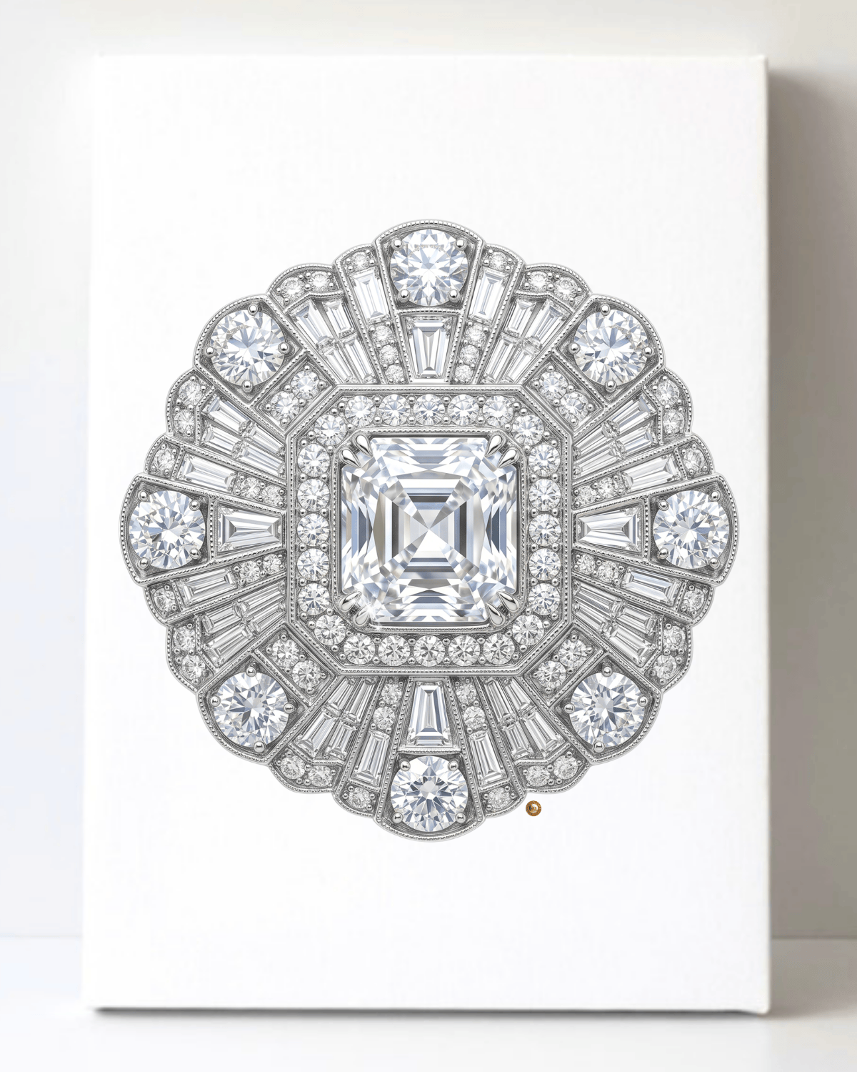 Dazzling Silver Diamond Brooch/Pin Canvas Wall Art 8.5x11.5-5680