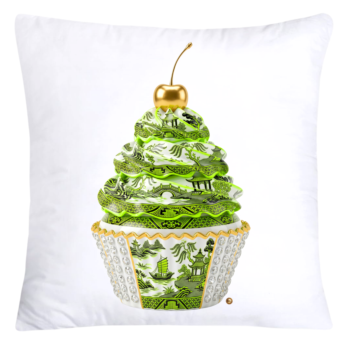 Neon Green and Black Willow Chinoiserie Cupcake Pillow Covers-5785