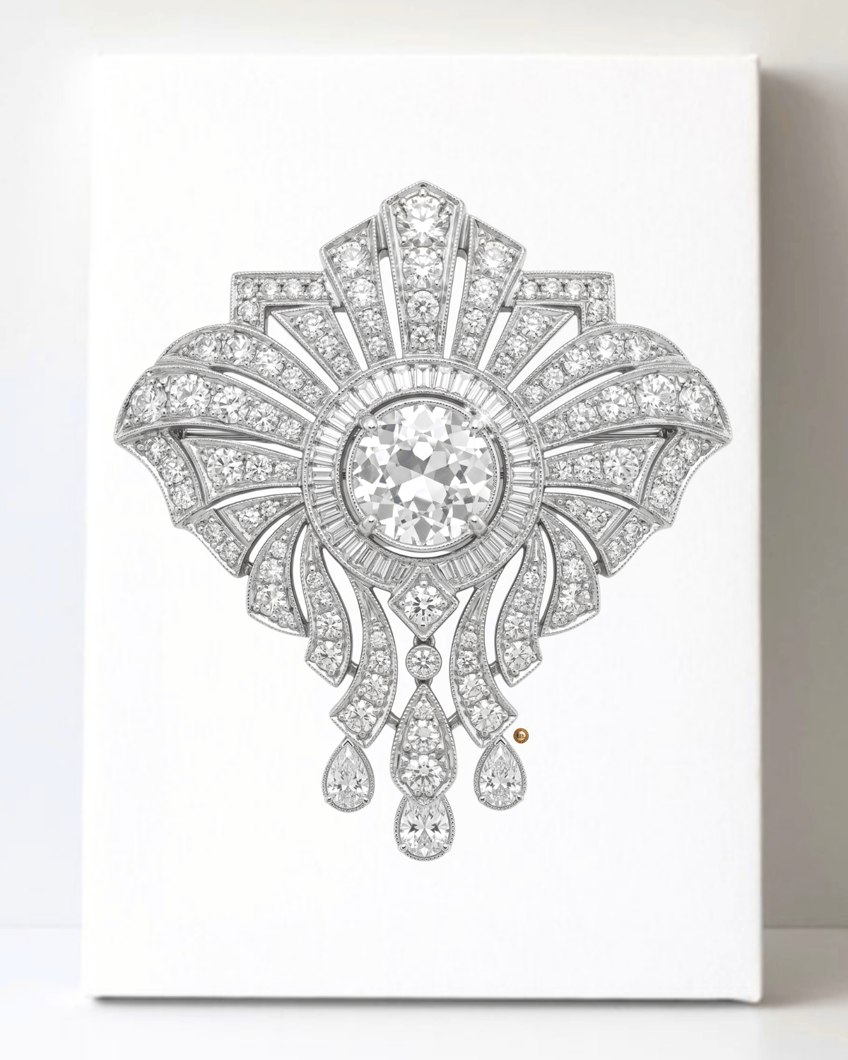 Dazzling Silver Diamond Brooch/Pin Canvas Wall Art 8.5x11.5-5679