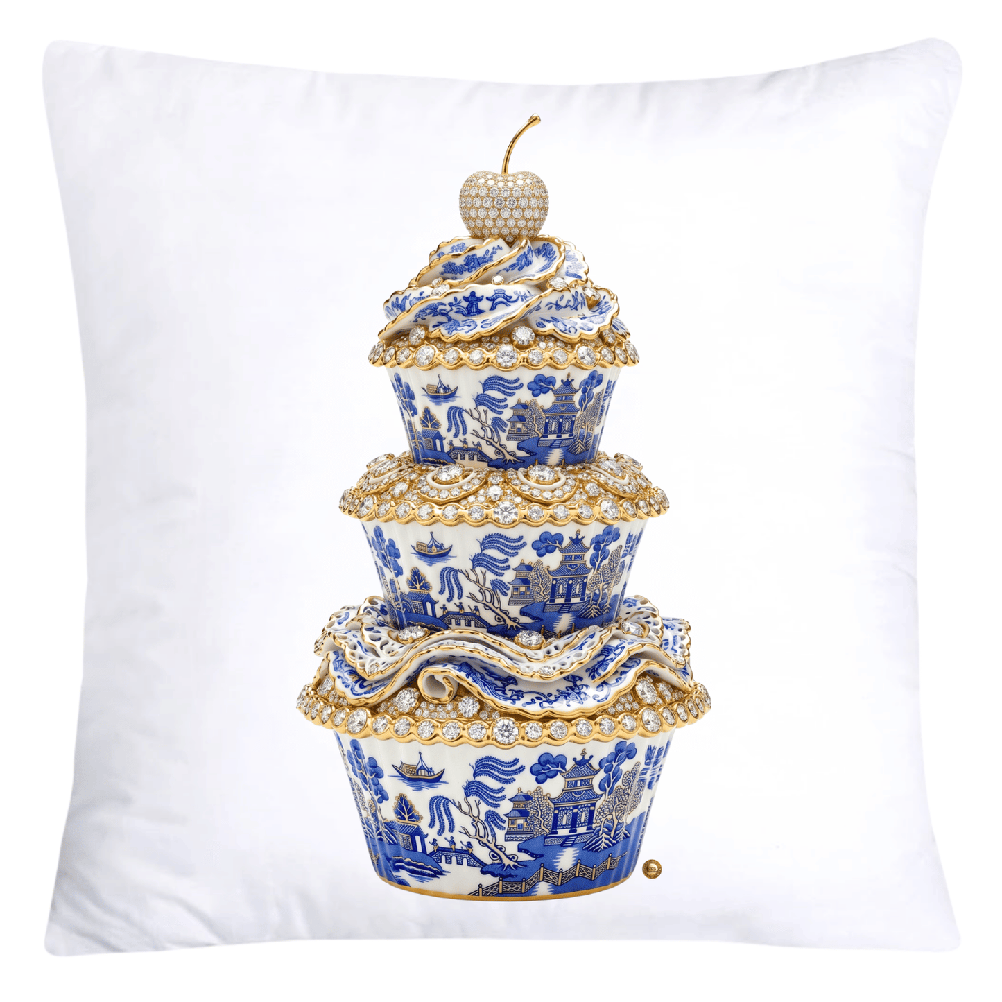 18x18 Blue, Black and White Willow Chinoiserie Cupcake Pillow Covers-5749