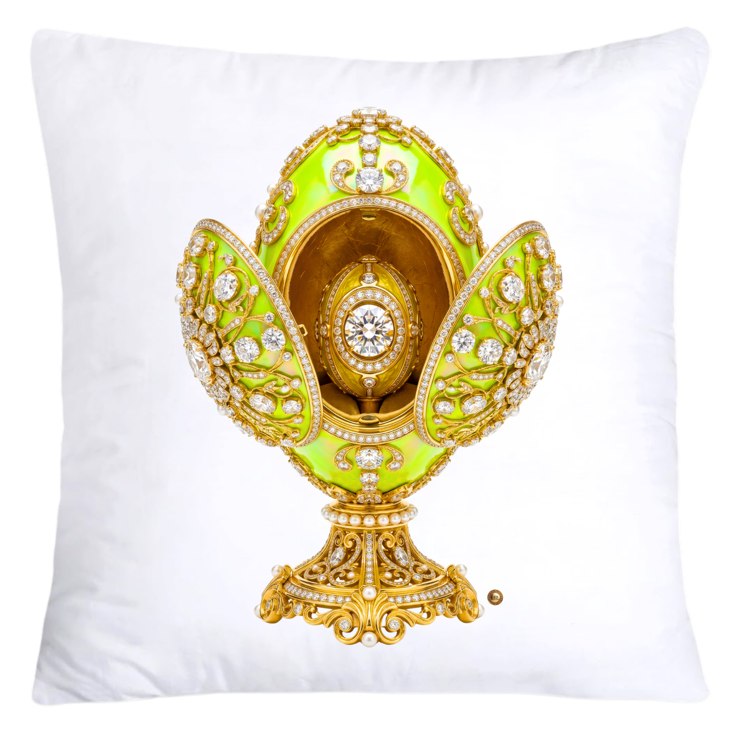 Iridescent Lime Green and Gold Inspired Faberge Egg Pillow Covers-5289
