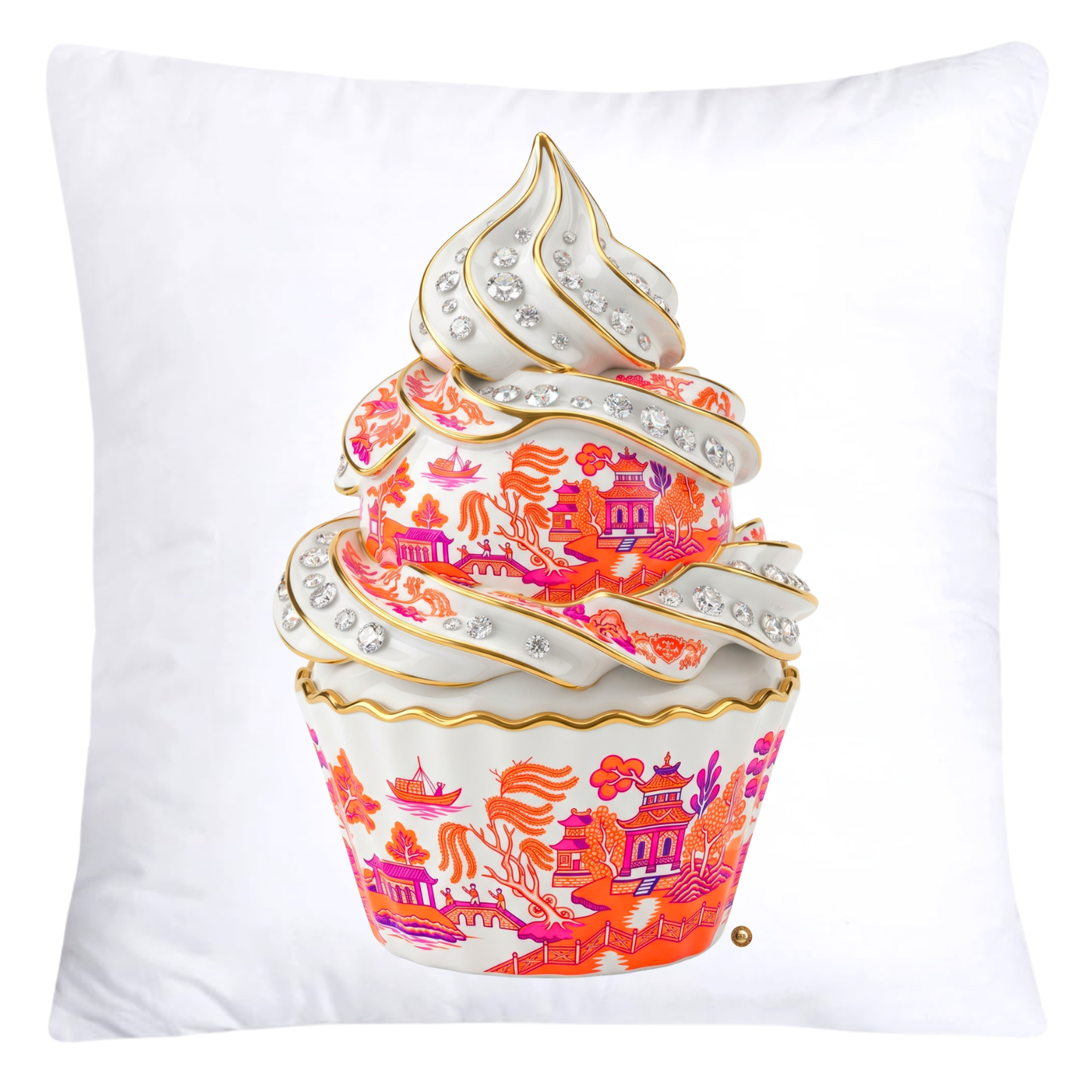 Blue, Hot Pink and Orange Willow Chinoiserie Cupcake Throw Pillow Covers-5802