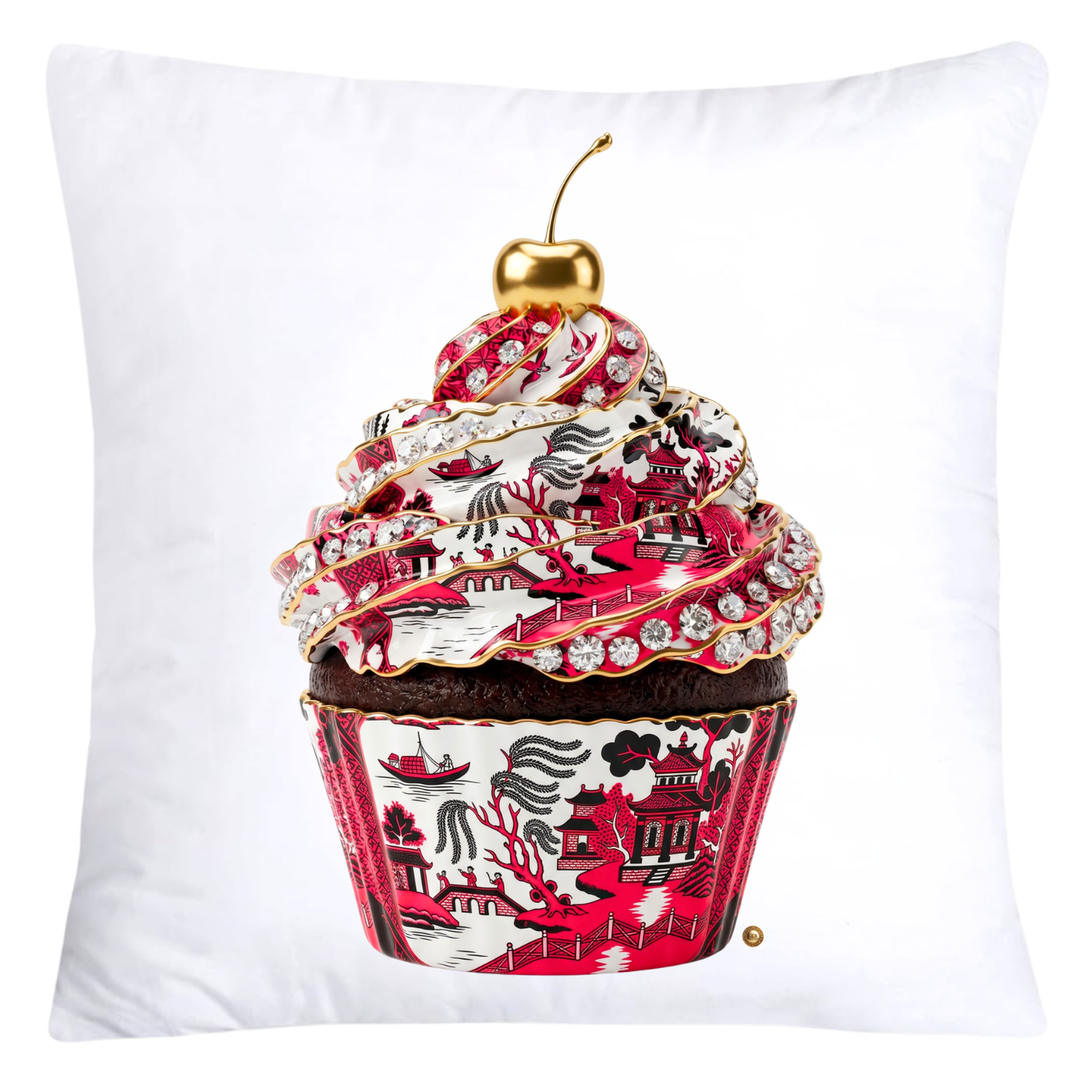 18x18 Red and Black Willow Chinoiserie Cupcake Pillow Covers-5774
