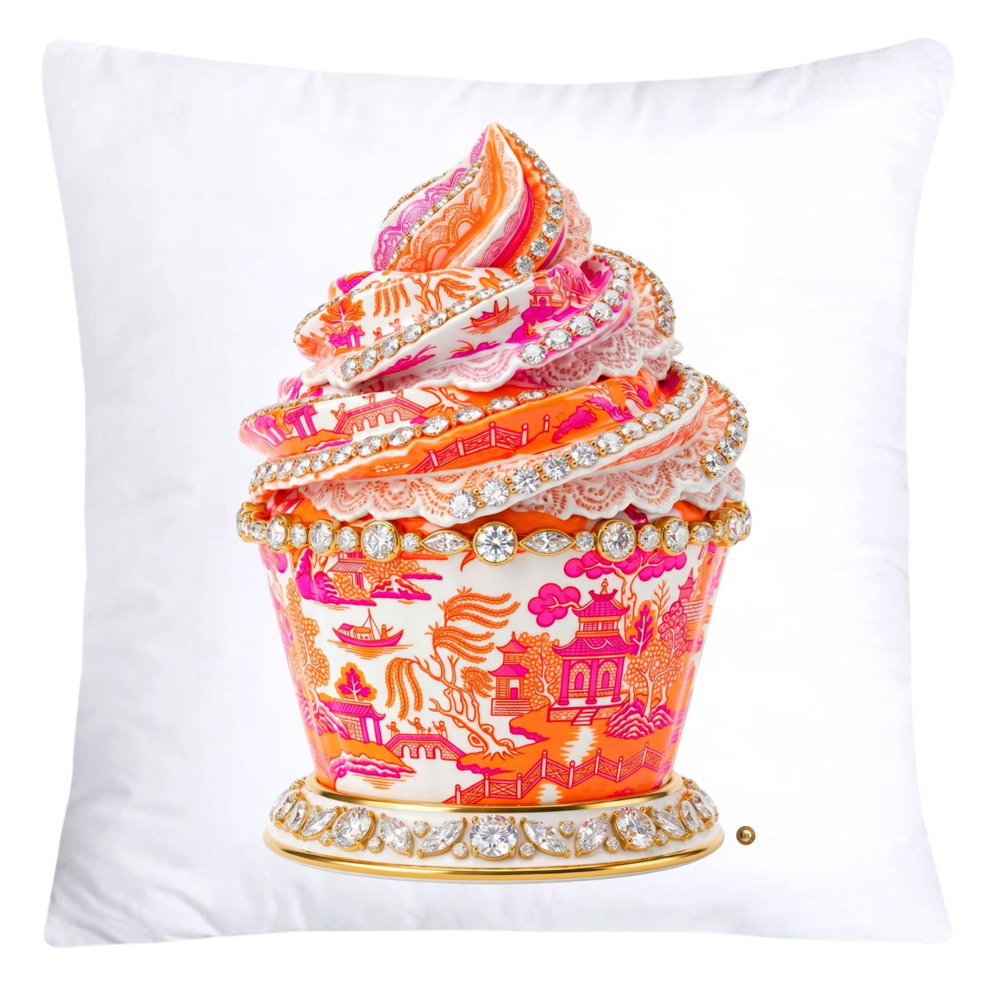 Hot Pink and Neon Orange Willow Chinoiserie Cupcake Throw Pillow Covers-5805