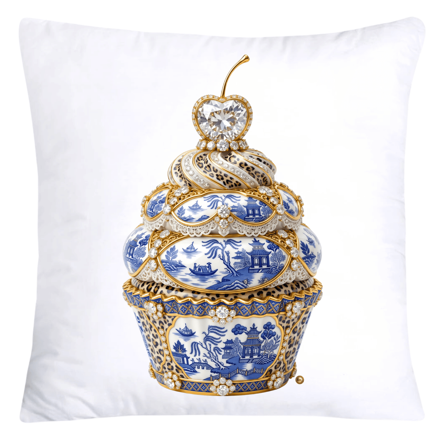 18x18 Blue Willow and Leopard Print Cupcake Pillow Covers-5752