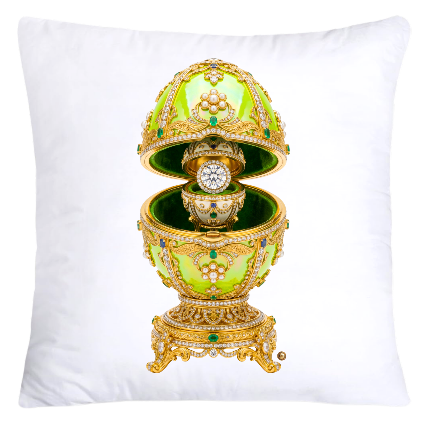 Iridescent Lime Green and Gold Inspired Faberge Egg Pillow Covers-5285