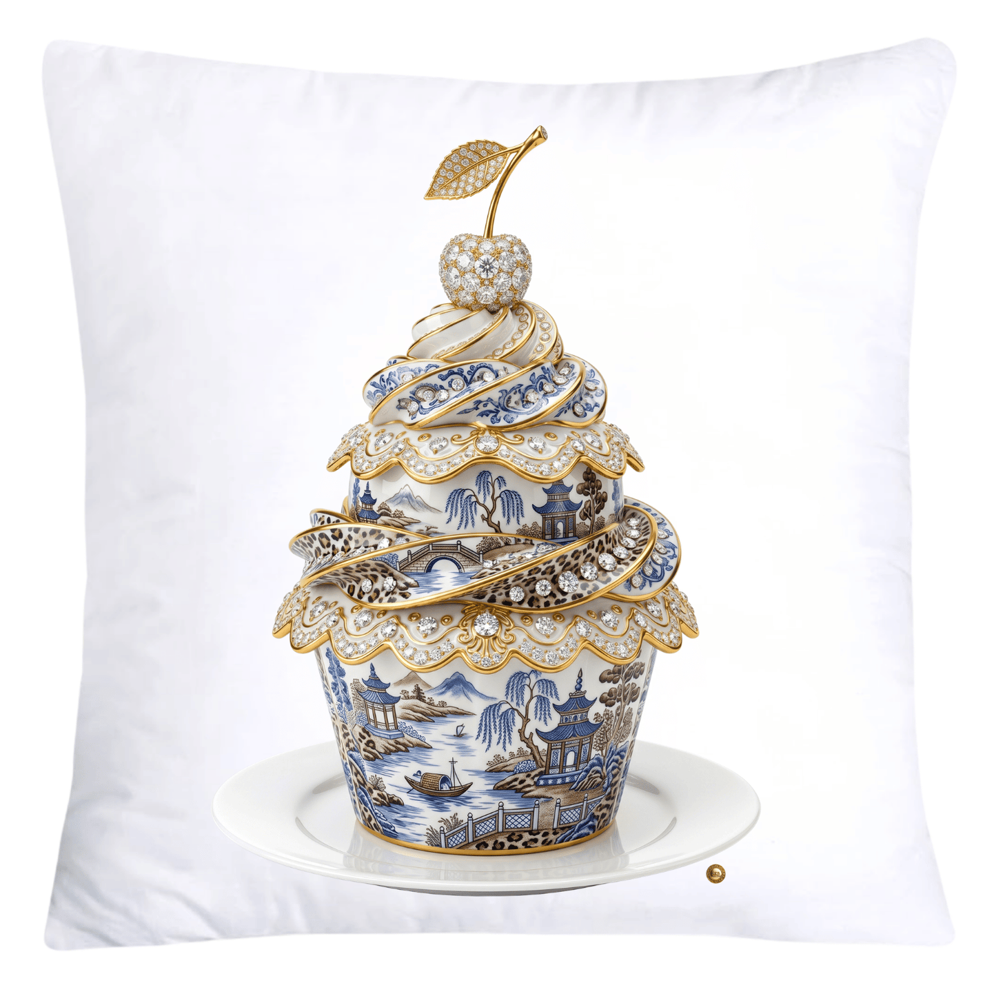 18x18 Blue Willow and Leopard Print Cupcake Pillow Covers-5755
