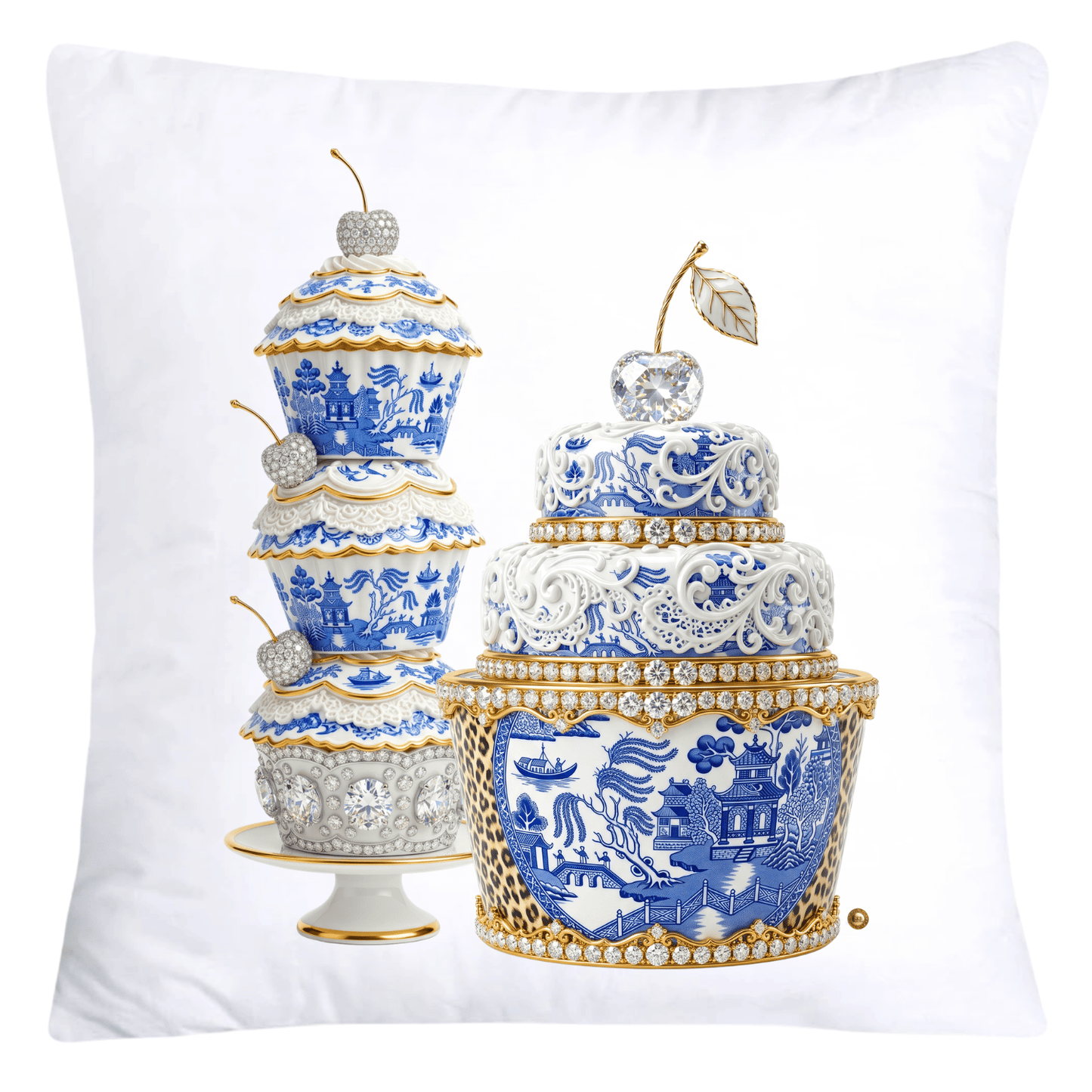18x18 Blue and White Willow Chinoiserie Cupcake Pillow Covers-5747