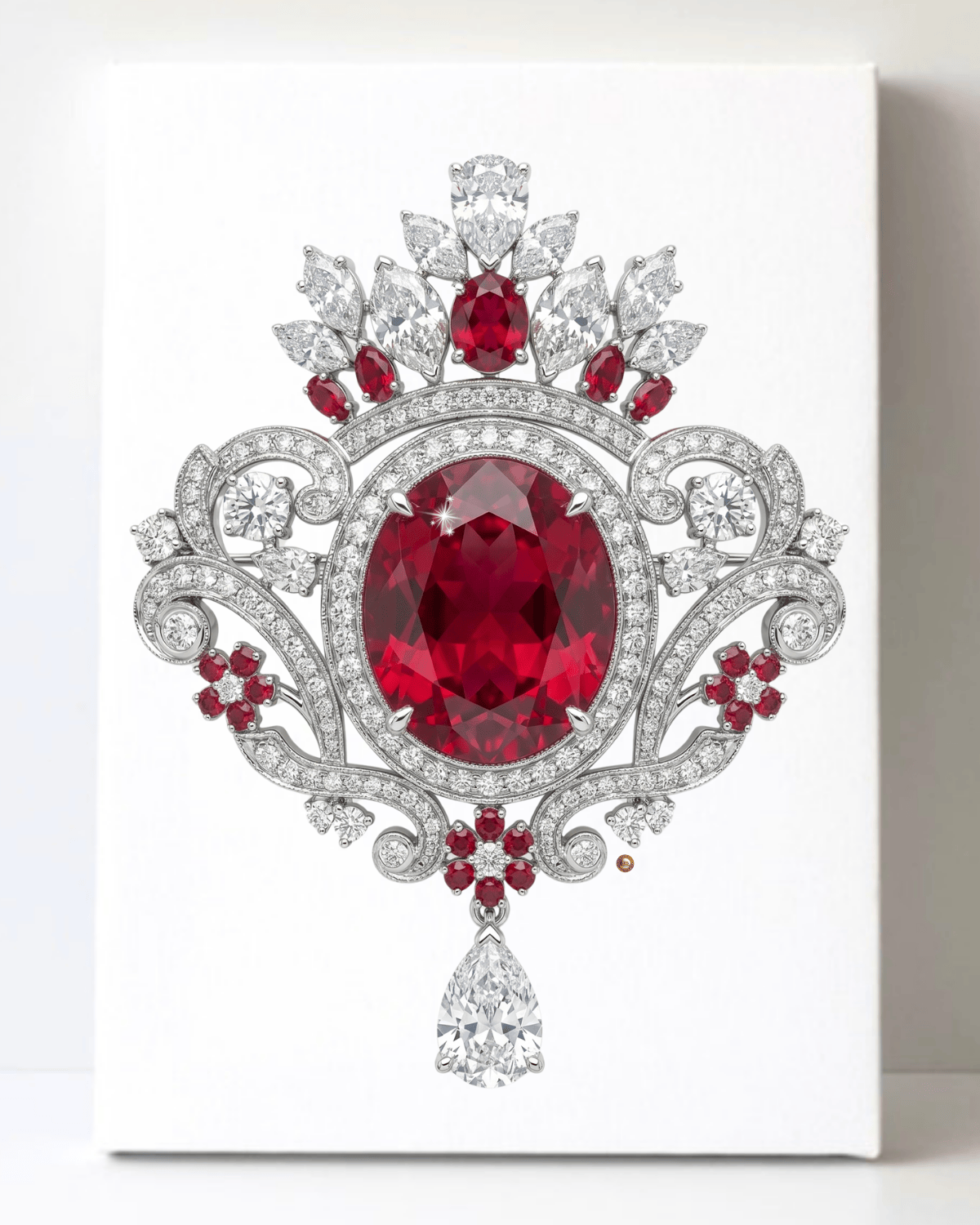 Dazzling Silver Ruby and Diamond Brooch/Pin Canvas Wall Art 8.5x11.5-5699