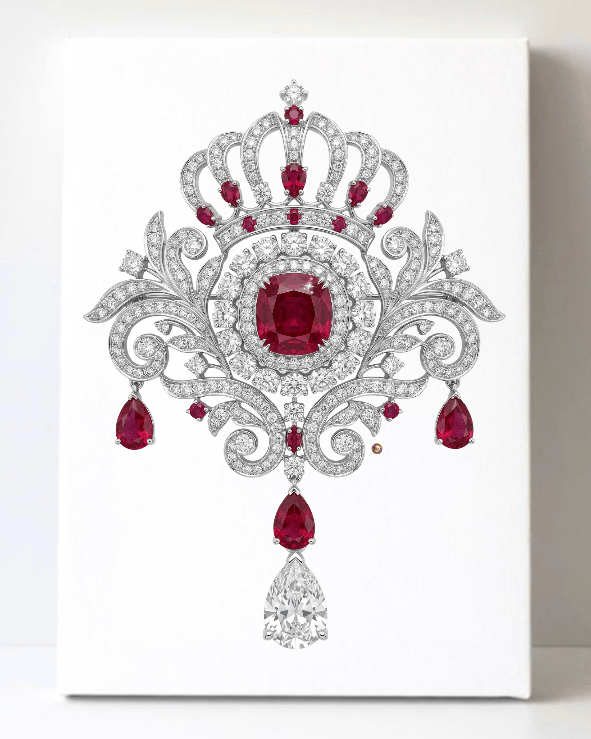 Dazzling Silver Ruby and Diamond Brooch/Pin Canvas Wall Art 8.5x11.5-5698