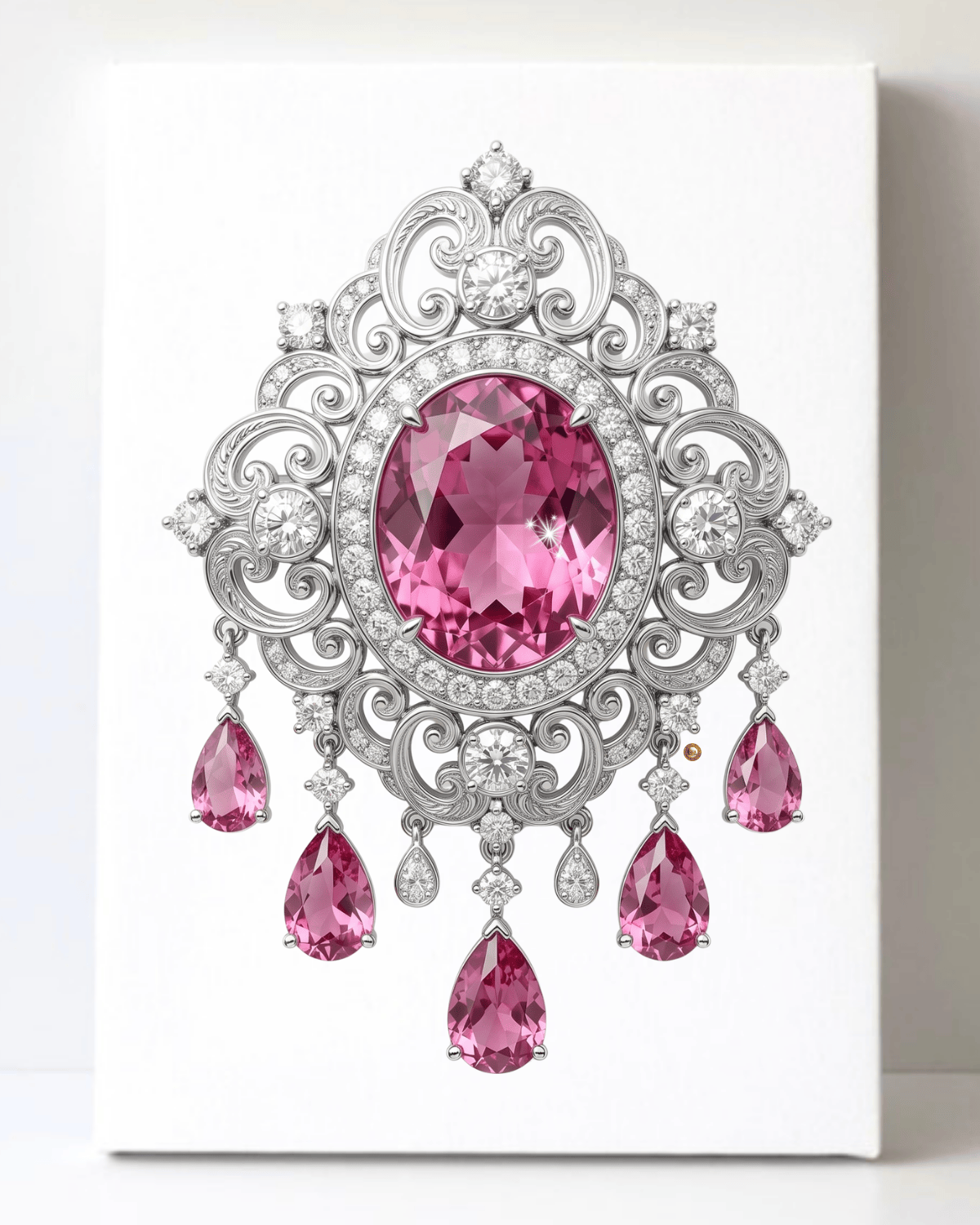 Dazzling Silver Pink Topaz and Diamond Brooch/Pin Canvas Wall Art 8.5x11.5-5704