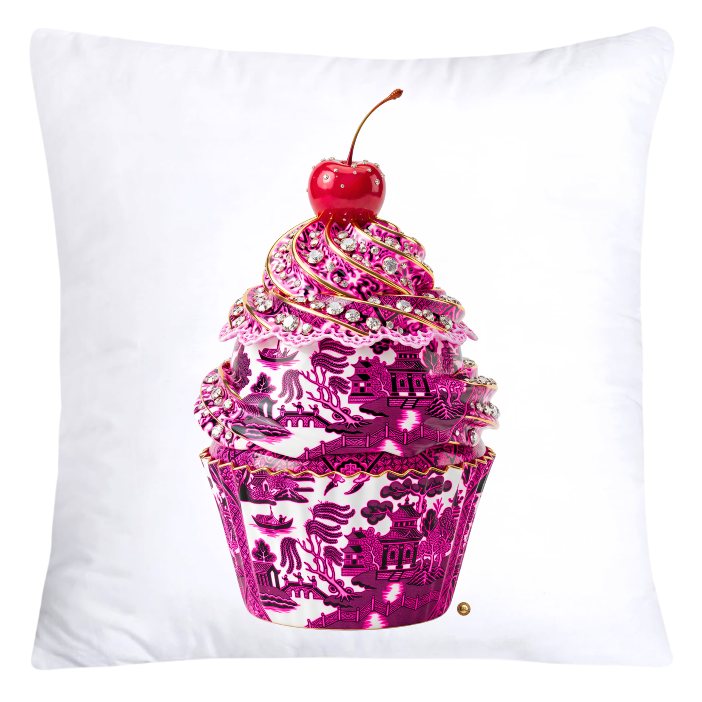 Hot Pink and Black Willow Chinoiserie Cupcake Pillow Covers-5790