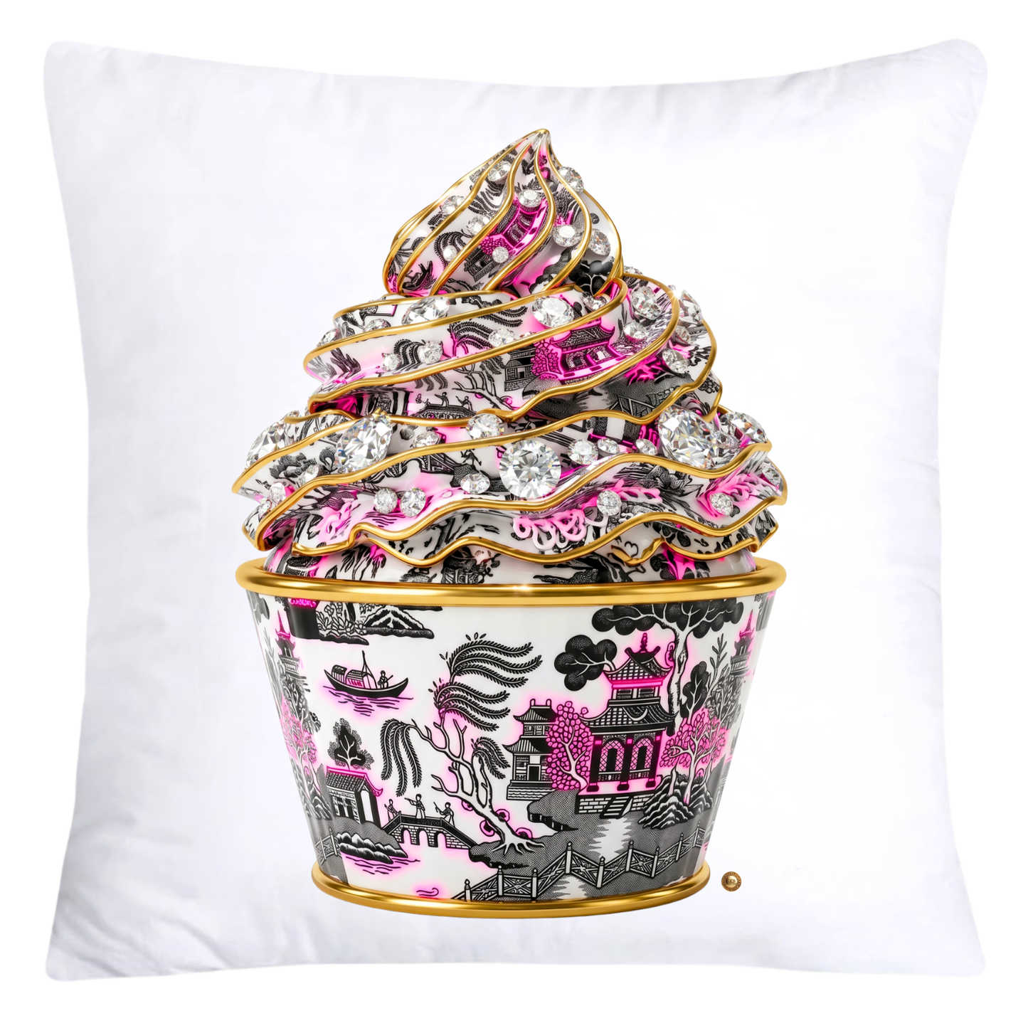 Hot Pink and Black Willow Chinoiserie Cupcake Pillow Covers-5793
