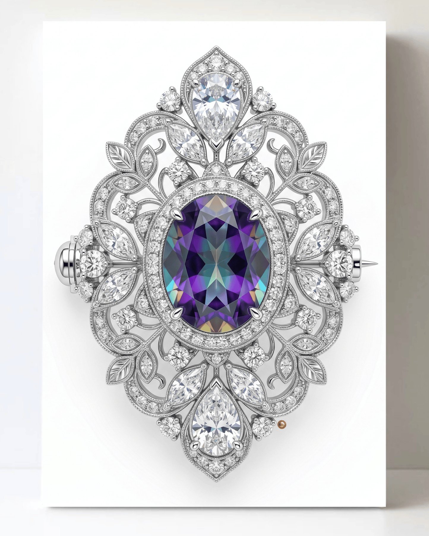 Dazzling Silver Mystic Topaz and Diamond Brooch/Pin Canvas Wall Art 8.5x11.5-5689
