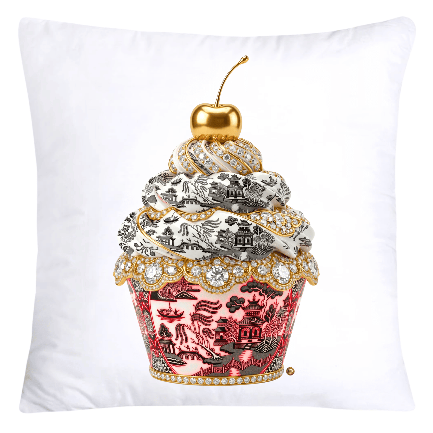 18x18 Red and Black Willow Chinoiserie Cupcake Pillow Covers-5775