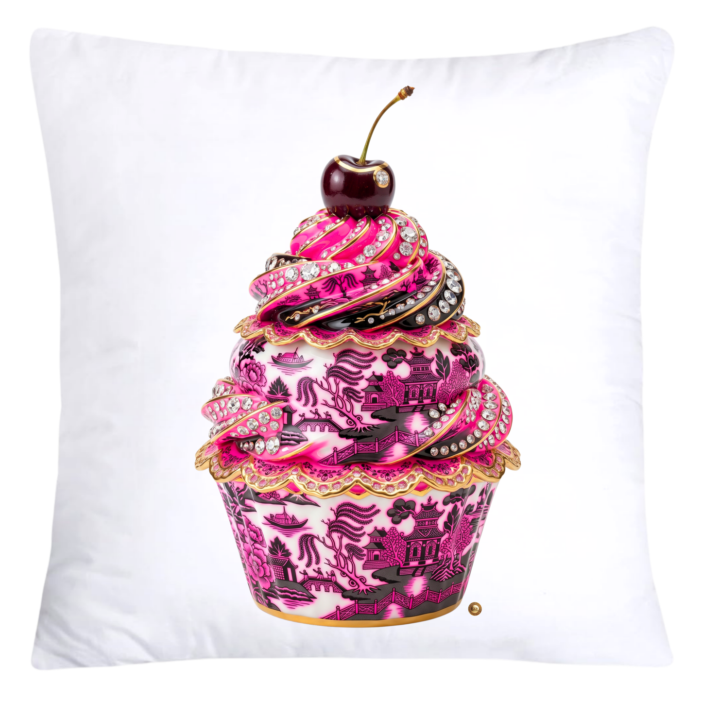 18x18 Hot Pink and Black Willow Chinoiserie Cupcake Pillow Covers-5741