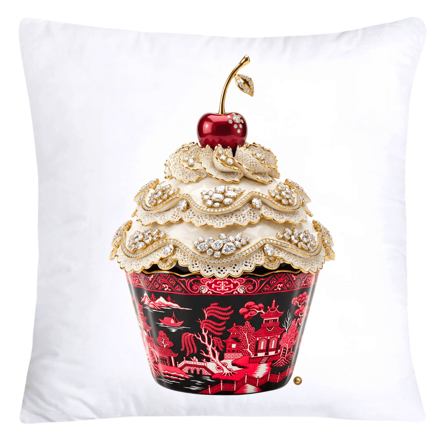 18x18 Red and Black Willow Chinoiserie Cupcake Pillow Covers-5776