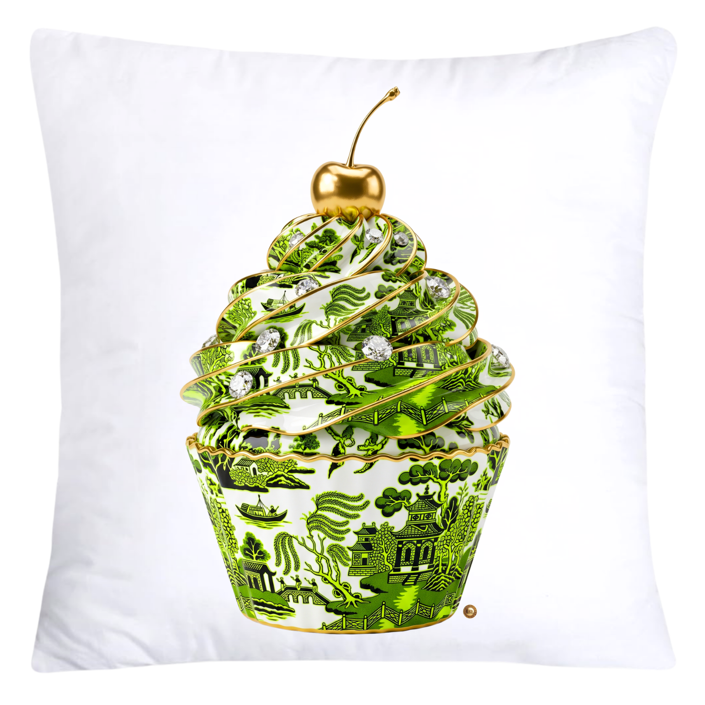 Neon Green and Black Willow Chinoiserie Cupcake Pillow Covers-5780