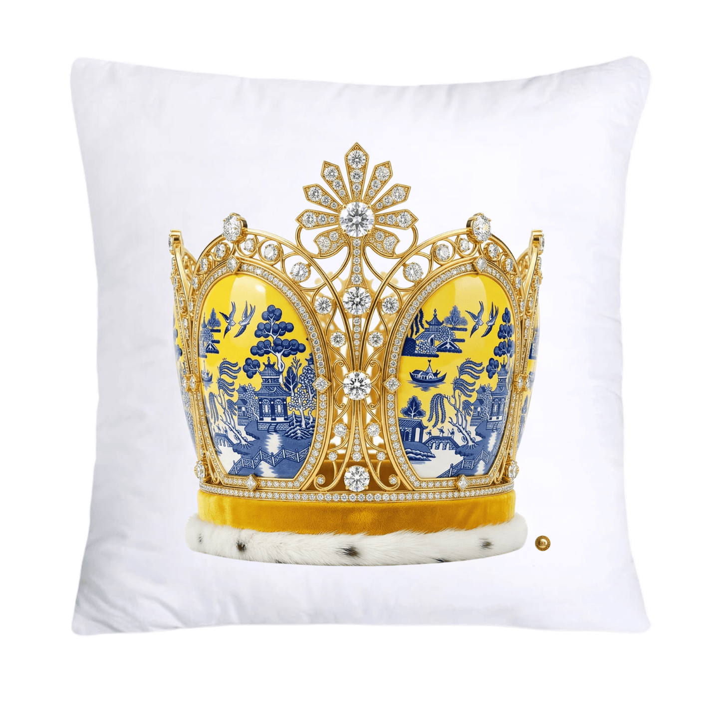 Blue and Yellow Willow King/Queen Royal Crown Pillow Covers-4504
