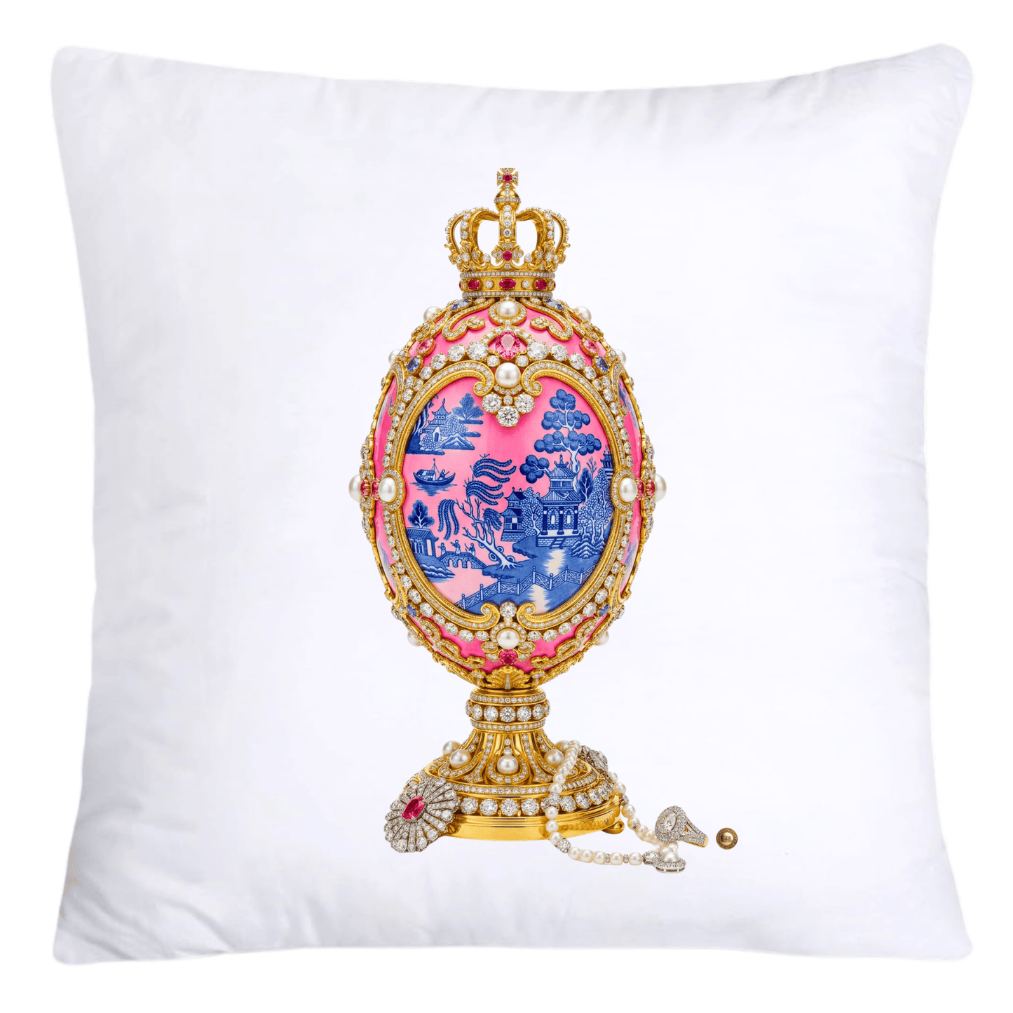 Blue and Pink Willow 18x18 Chinoiserie Egg Pillow Covers-4395