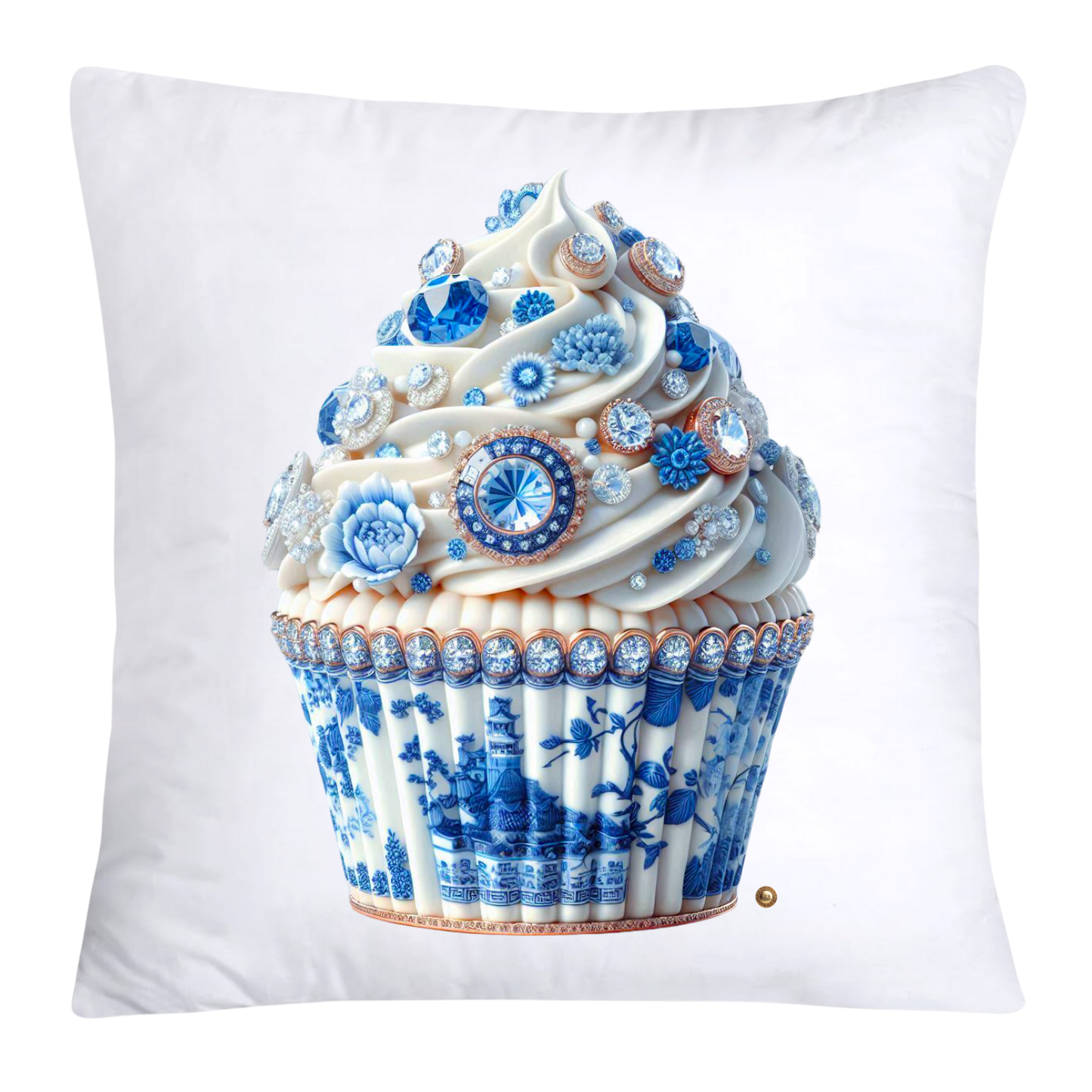 Blue Willow Chinoiserie Cupcake Throw Pillow Covers 18X18-3576