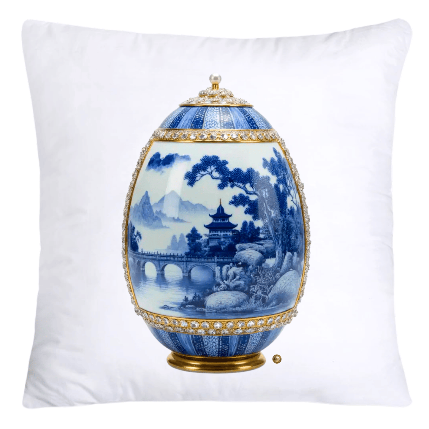 18x18 Blue Willow Chinoiserie Egg Pillow Covers-4452 SKB CREATIVE AI DESIGNS