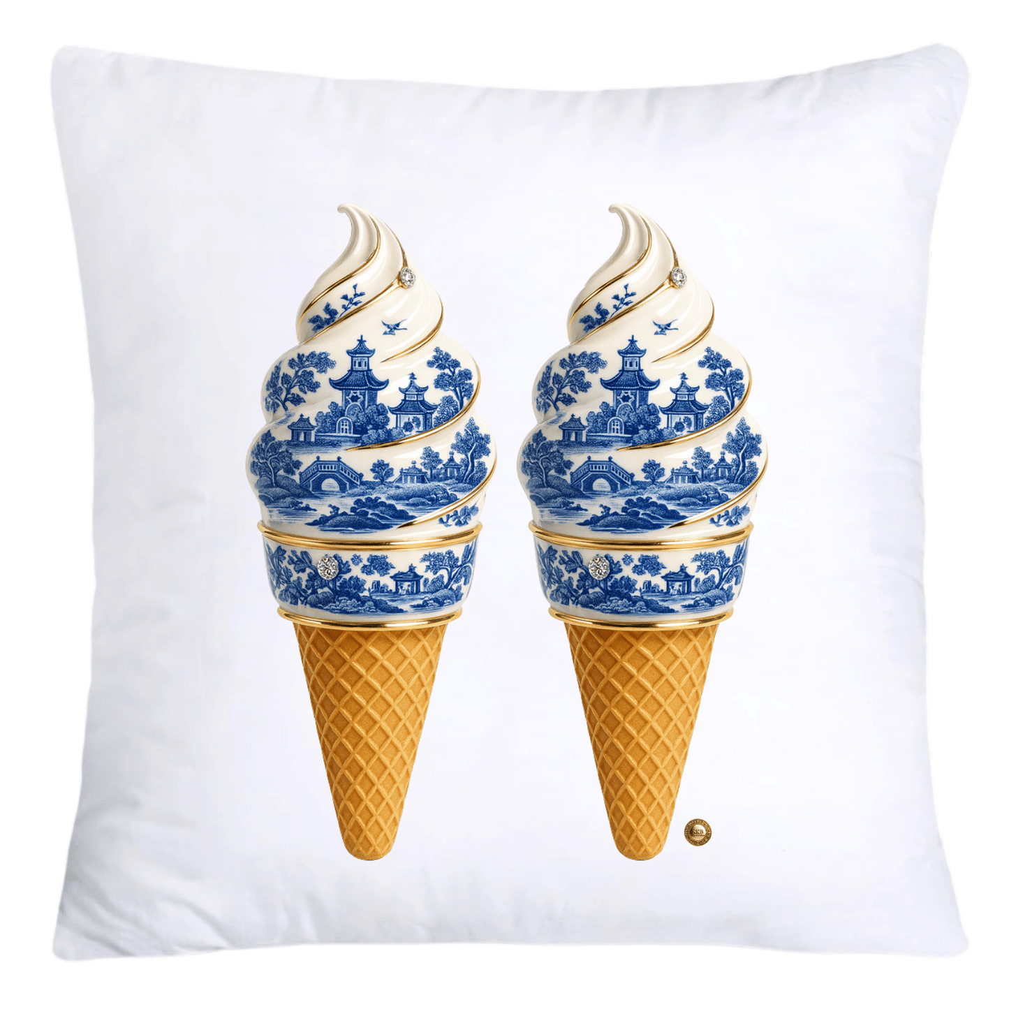 Blue Willow Chinoiserie Ice Cream Throw Pillow Covers-5946