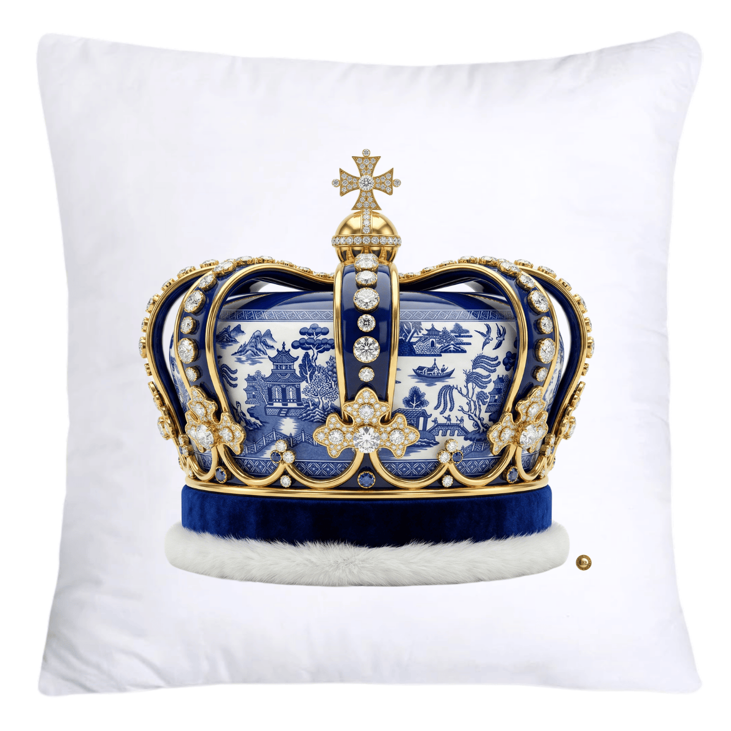 Blue Willow Royal King/Queen Crown Pillow Covers-4369